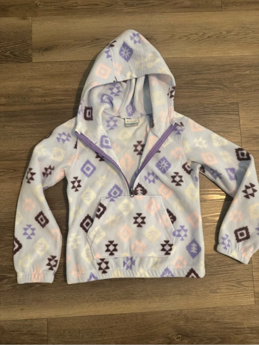 Columbia Lavender and Pink Patterned Fleece Half-Zip Hoodie